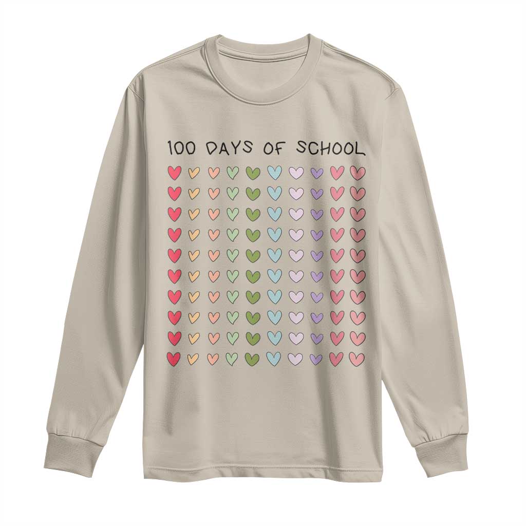 Funny 100 Days Of School Cute Pastel Heart Sketch Long Sleeve Shirt