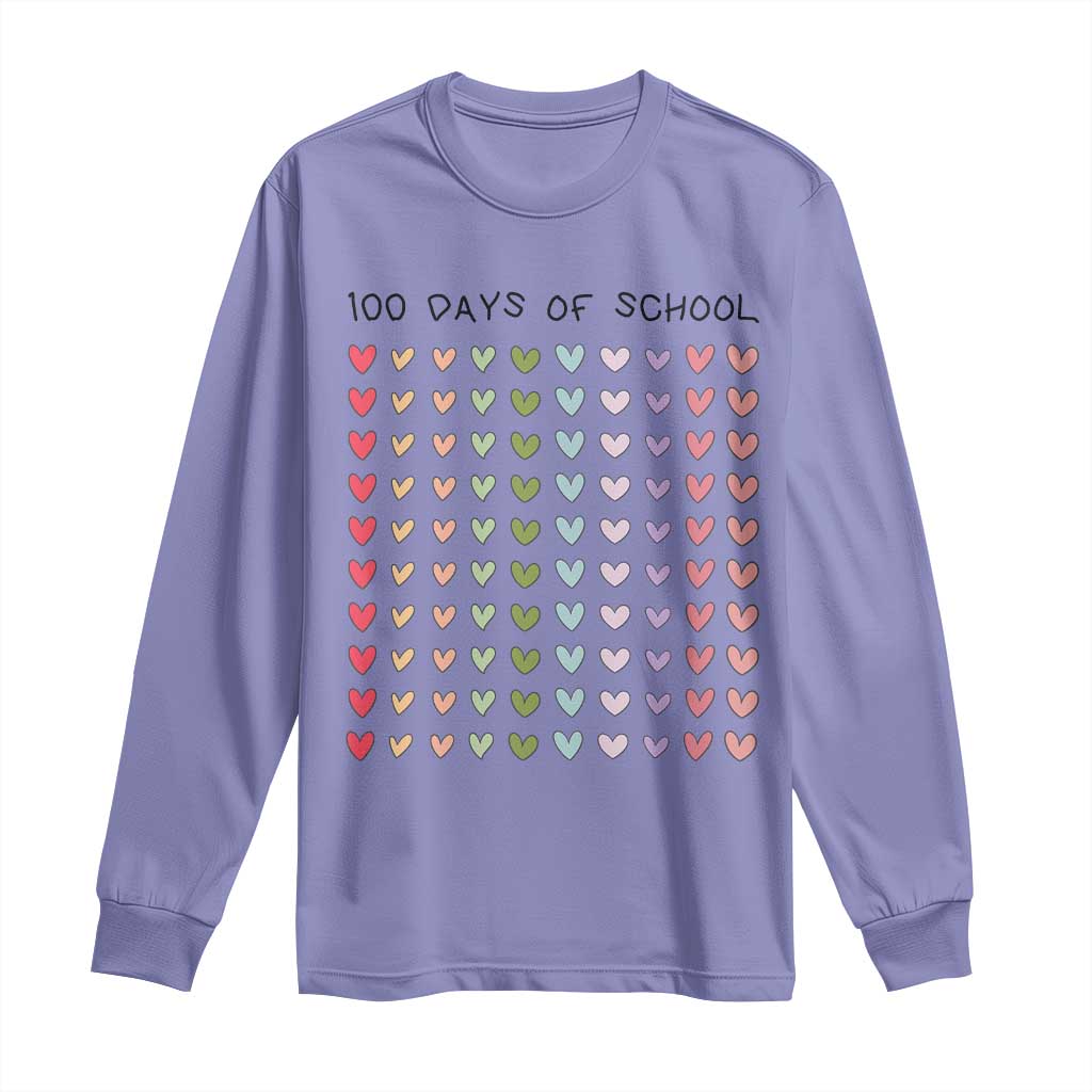 Funny 100 Days Of School Cute Pastel Heart Sketch Long Sleeve Shirt