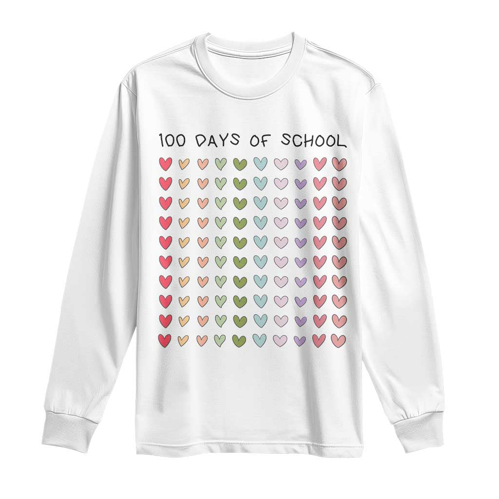 Funny 100 Days Of School Cute Pastel Heart Sketch Long Sleeve Shirt