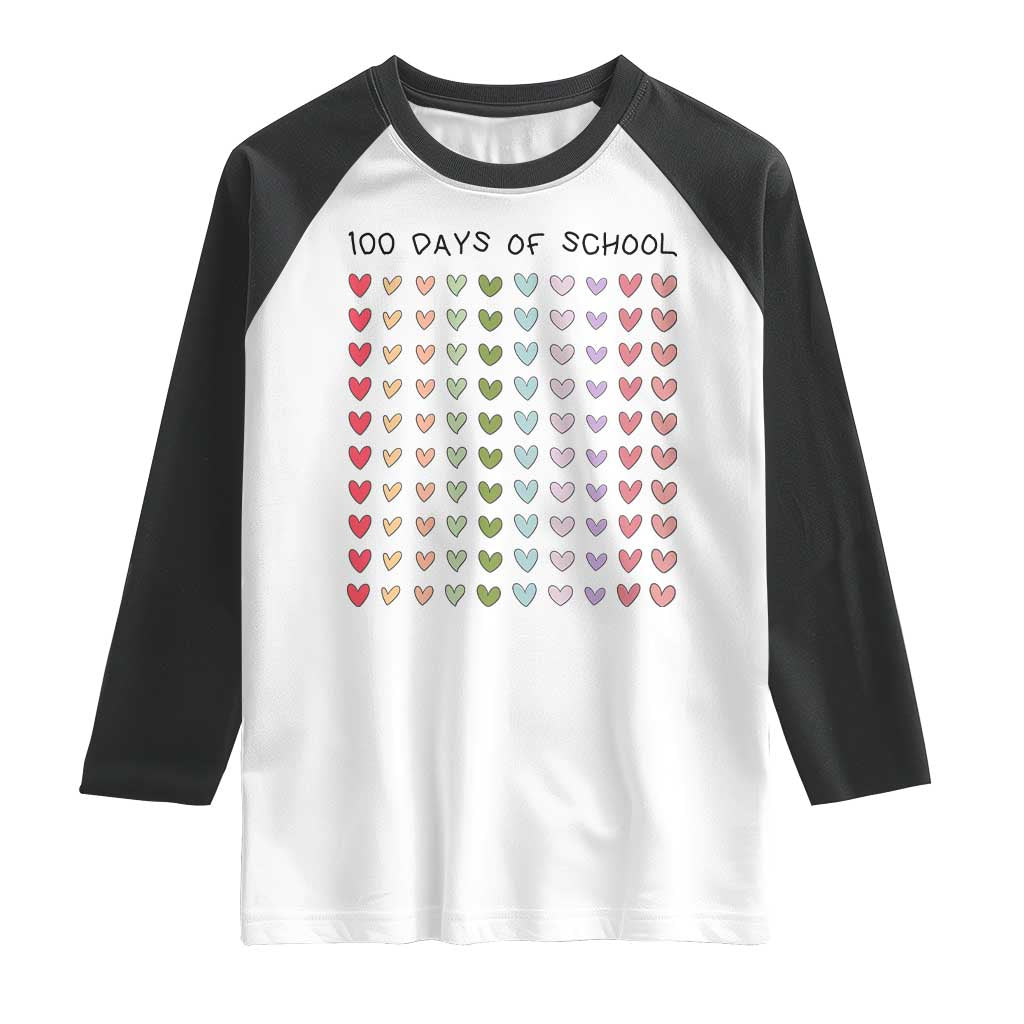 Funny 100 Days Of School Cute Pastel Heart Sketch Raglan Shirt