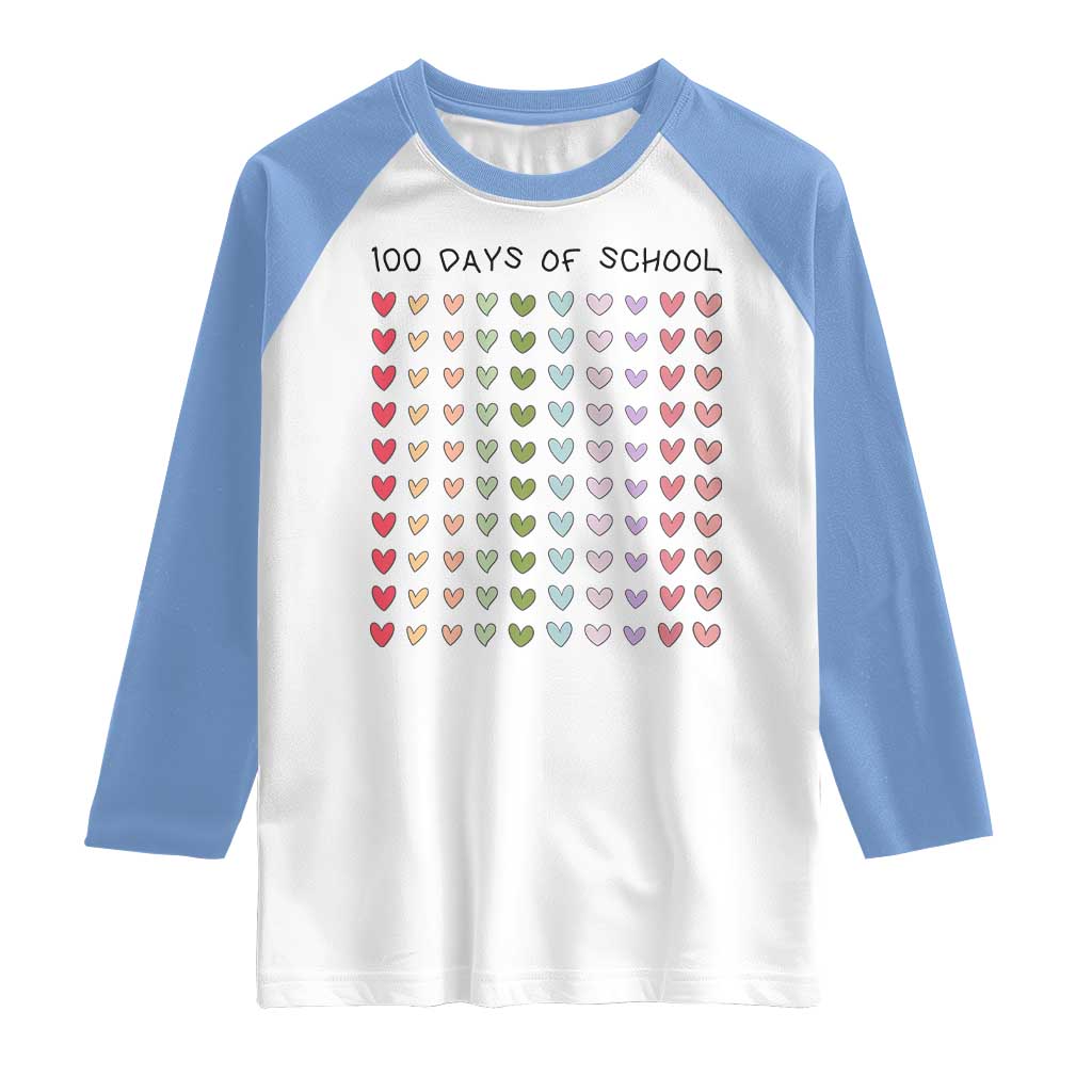 Funny 100 Days Of School Cute Pastel Heart Sketch Raglan Shirt