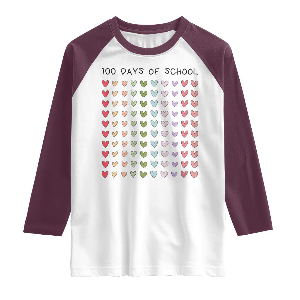 Funny 100 Days Of School Cute Pastel Heart Sketch Raglan Shirt