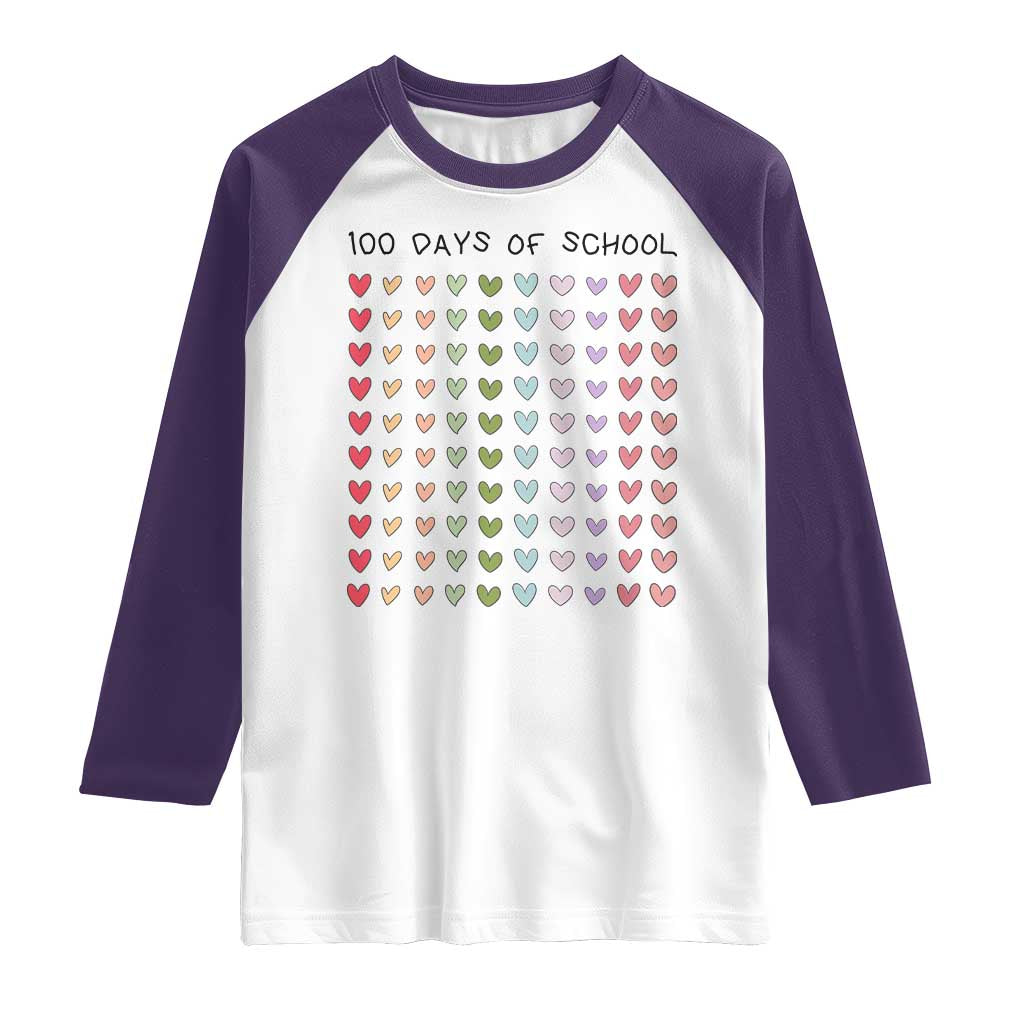Funny 100 Days Of School Cute Pastel Heart Sketch Raglan Shirt