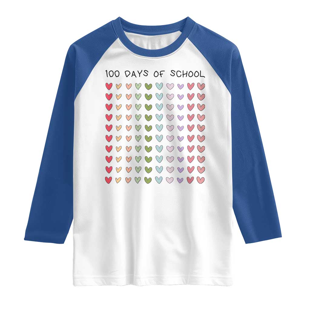 Funny 100 Days Of School Cute Pastel Heart Sketch Raglan Shirt