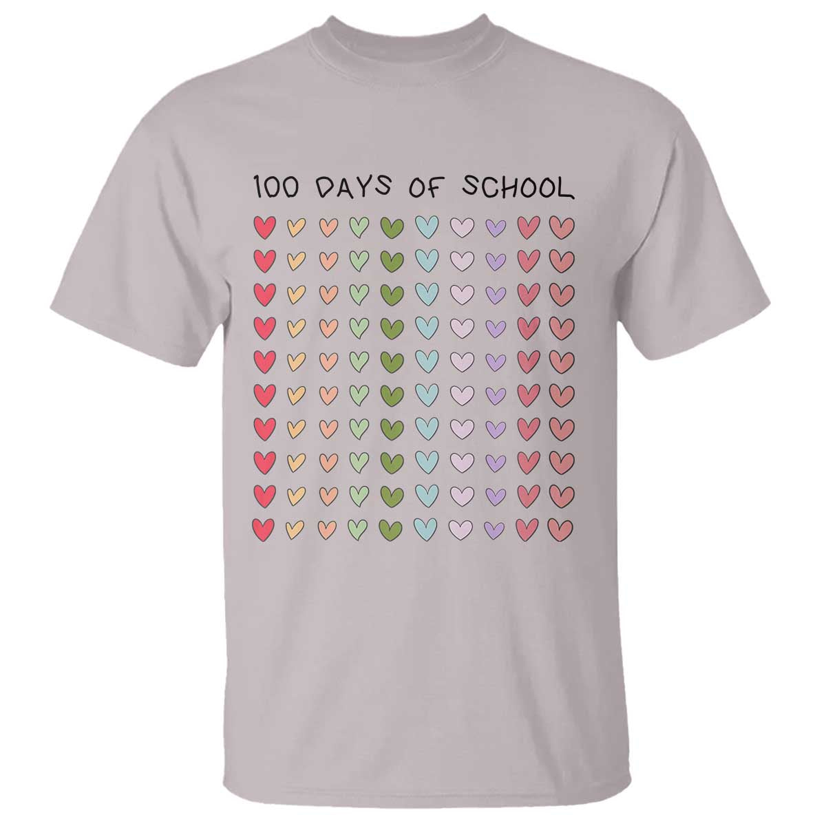 Funny 100 Days Of School Cute Pastel Heart Sketch T Shirt