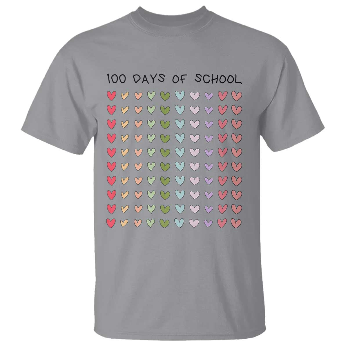 Funny 100 Days Of School Cute Pastel Heart Sketch T Shirt