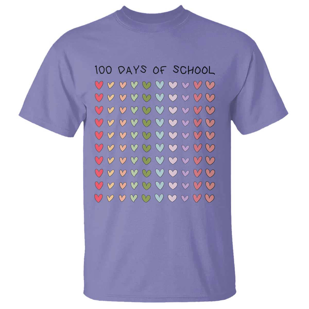 Funny 100 Days Of School Cute Pastel Heart Sketch T Shirt