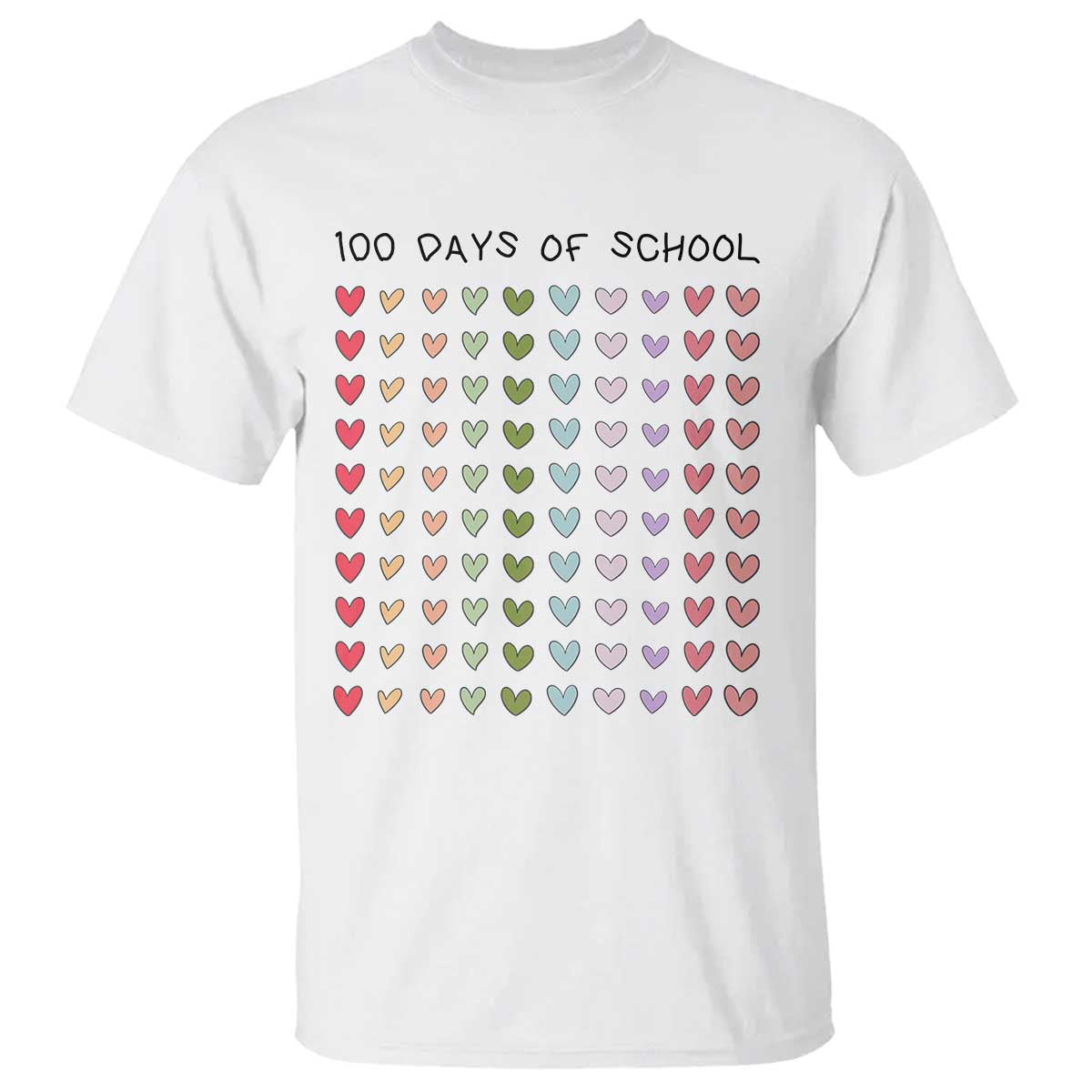 Funny 100 Days Of School Cute Pastel Heart Sketch T Shirt