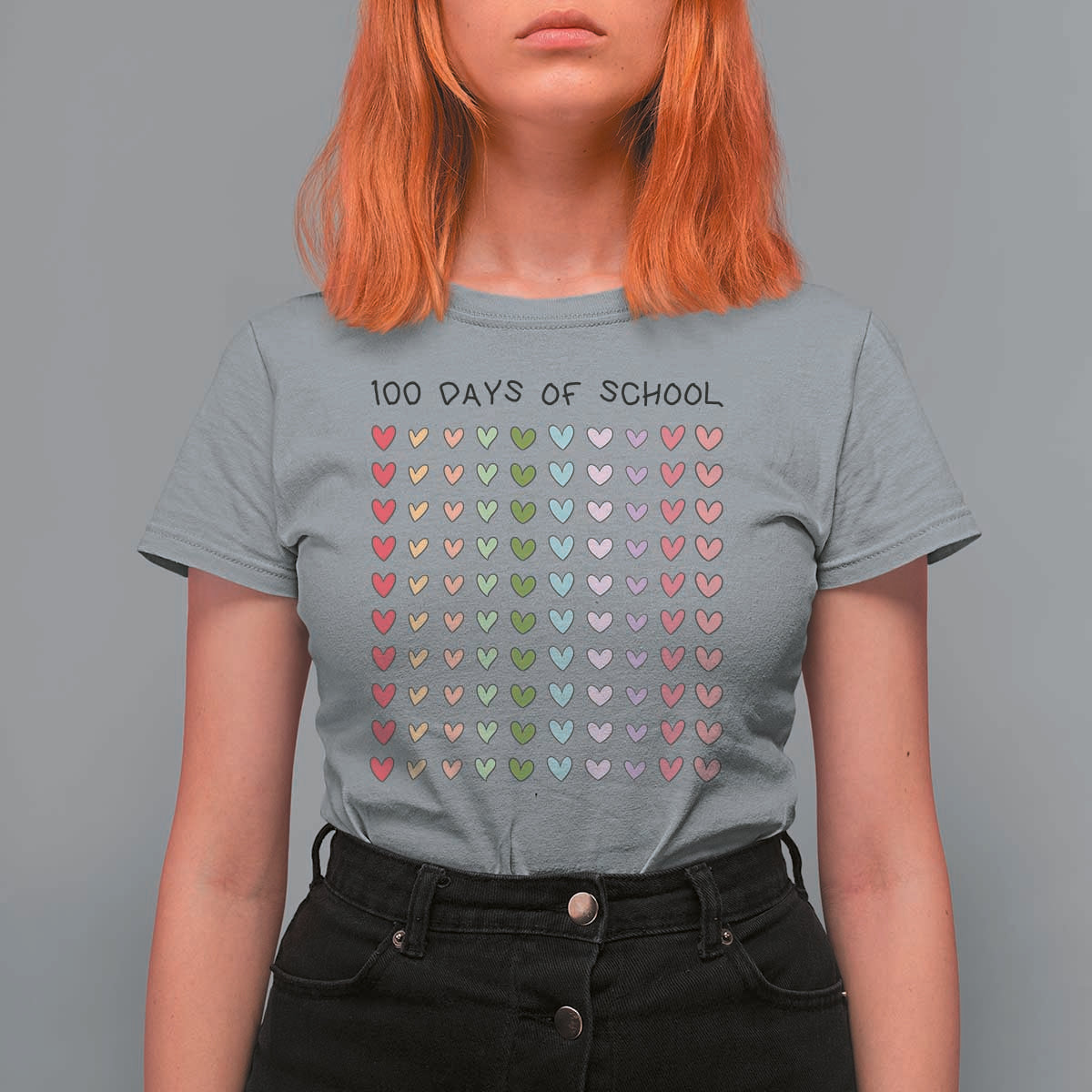 Funny 100 Days Of School Cute Pastel Heart Sketch T Shirt For Women