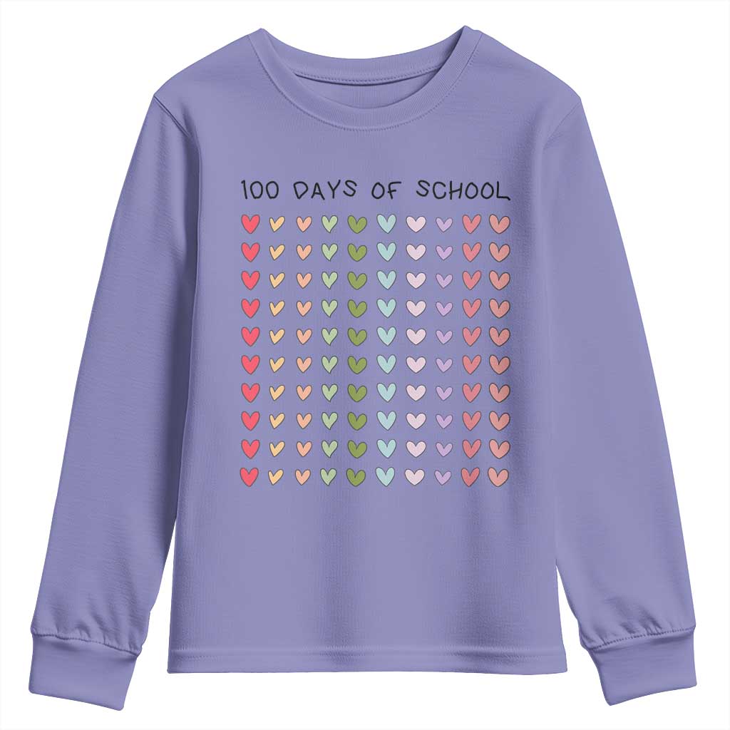 Funny 100 Days Of School Cute Pastel Heart Sketch Youth Sweatshirt