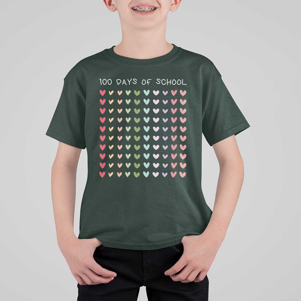 Funny 100 Days Of School Pastel Heart Sketch T Shirt For Kid