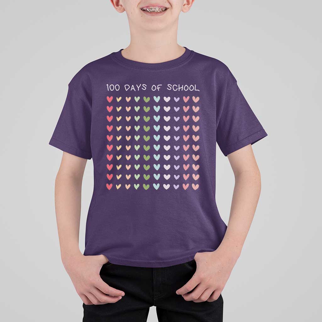 Funny 100 Days Of School Pastel Heart Sketch T Shirt For Kid