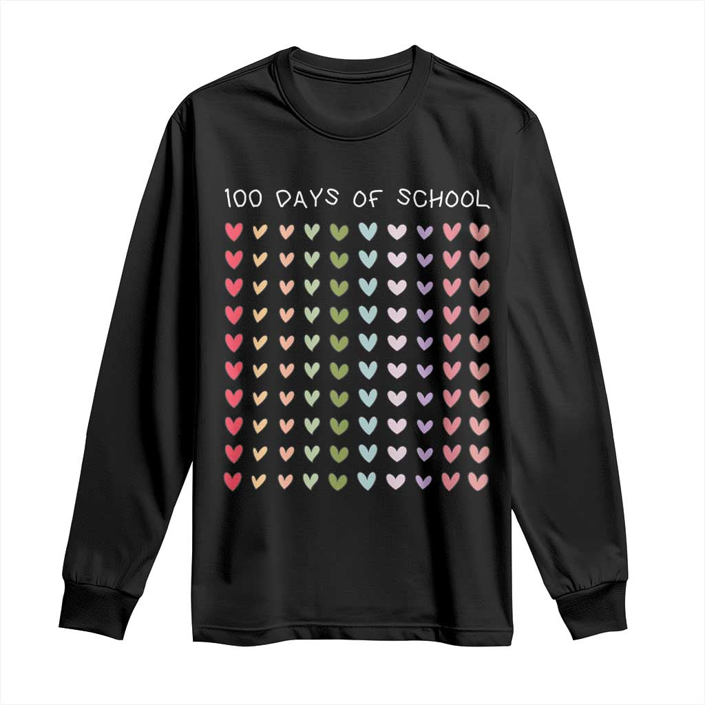 Funny 100 Days Of School Pastel Heart Sketch Long Sleeve Shirt