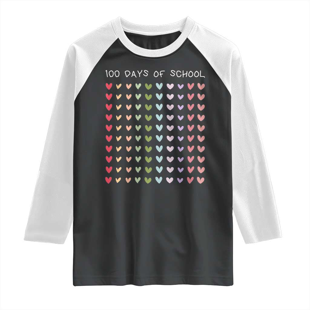 Funny 100 Days Of School Pastel Heart Sketch Raglan Shirt