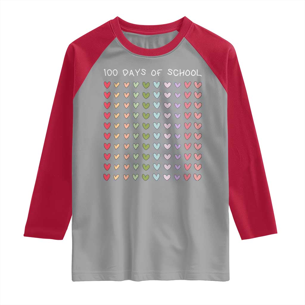 Funny 100 Days Of School Pastel Heart Sketch Raglan Shirt