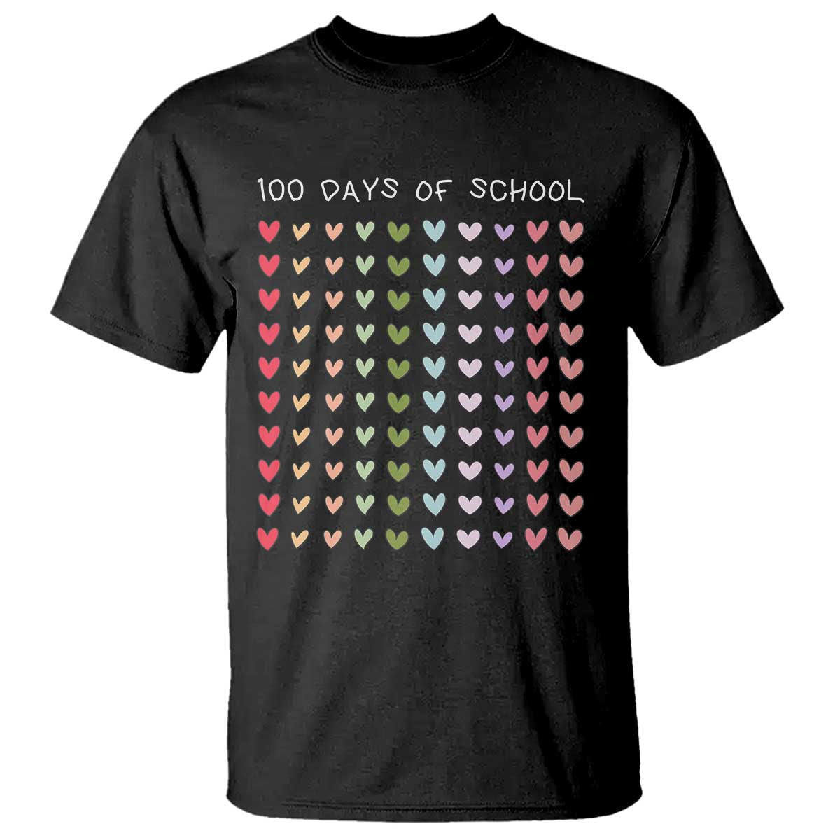 Funny 100 Days Of School Pastel Heart Sketch T Shirt
