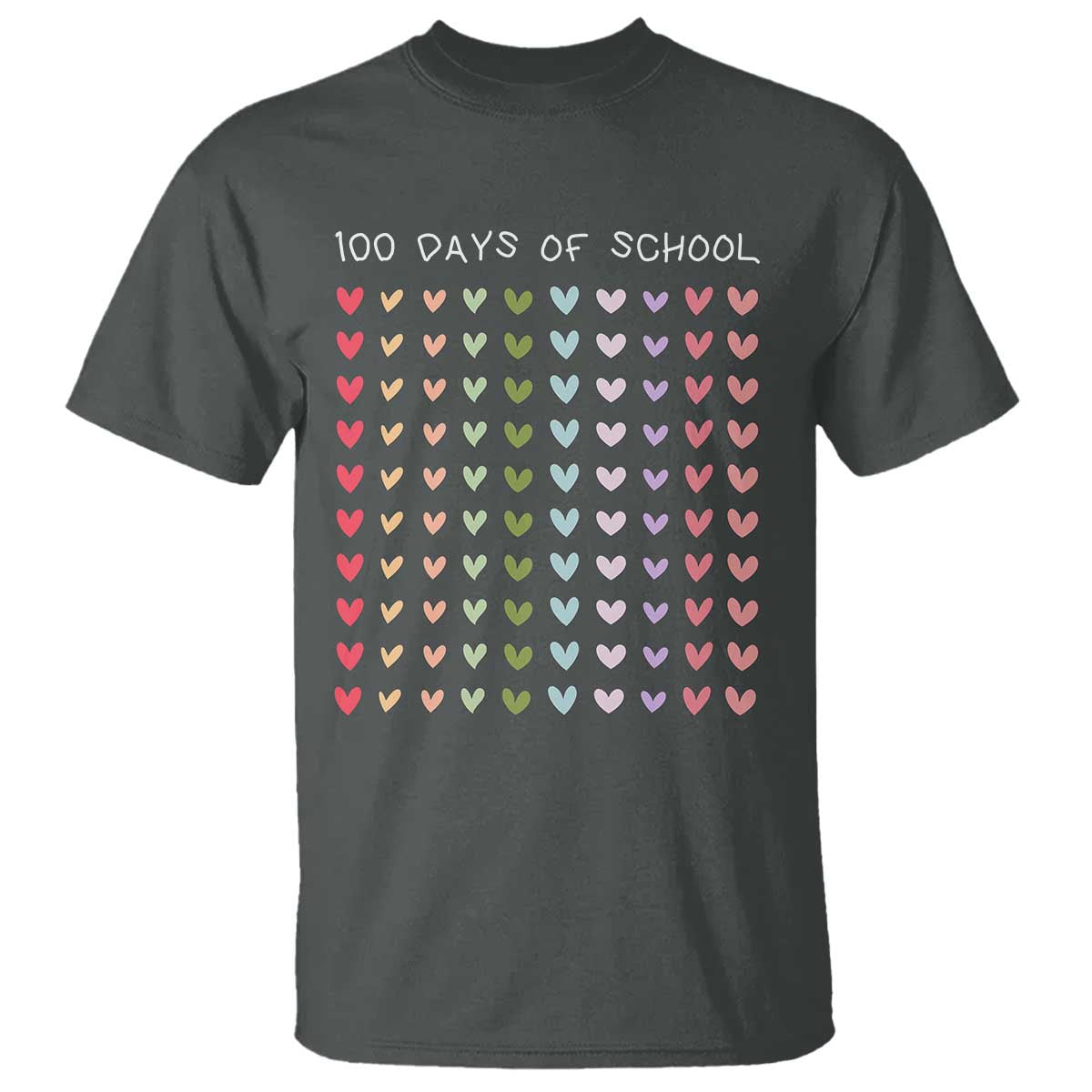 Funny 100 Days Of School Pastel Heart Sketch T Shirt