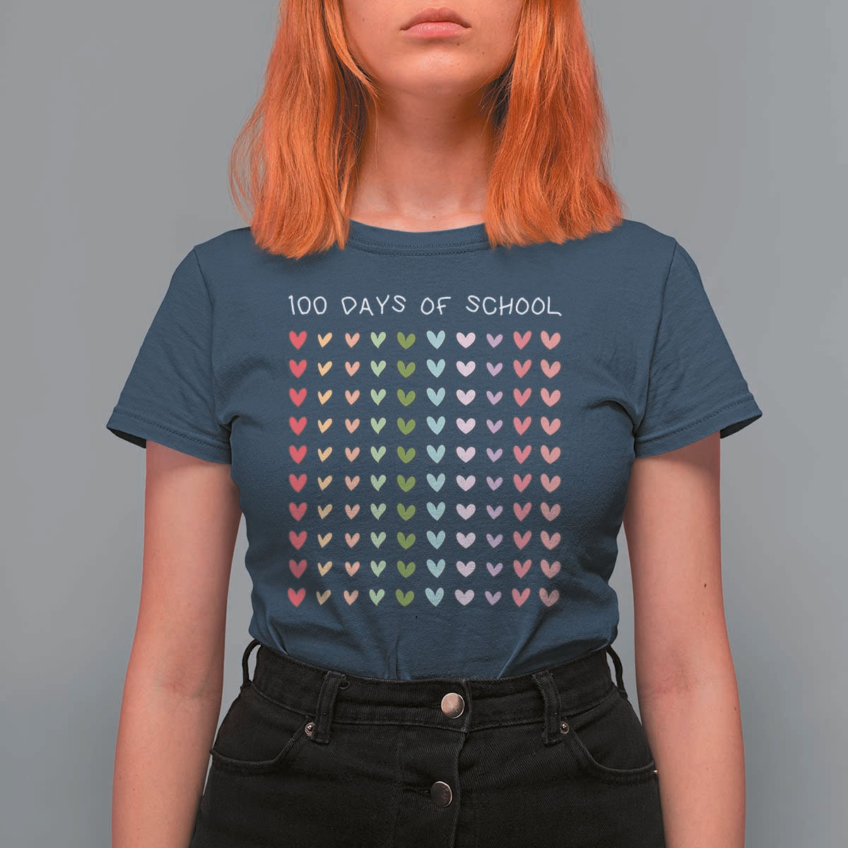 Funny 100 Days Of School Pastel Heart Sketch T Shirt For Women