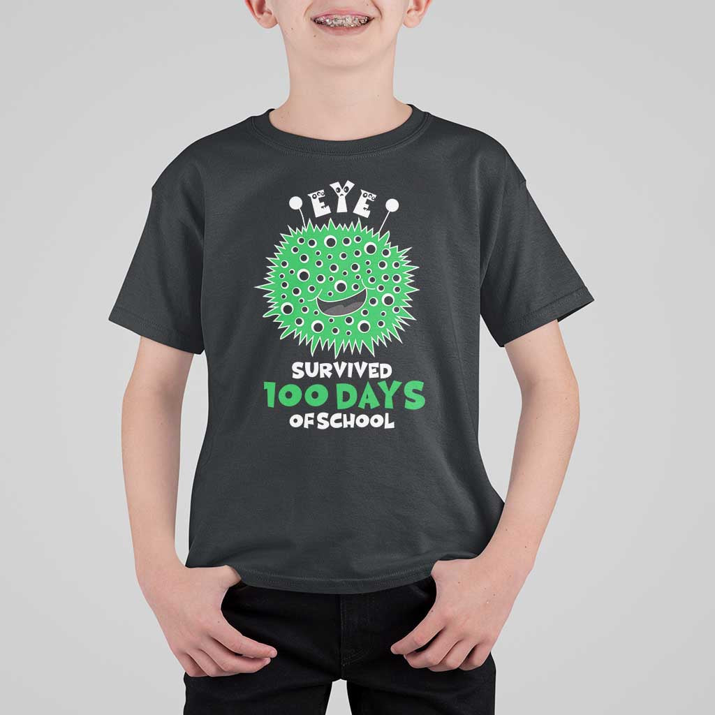 Funny Monster Virus Eye Survived 100 Days Of School T Shirt For Kid