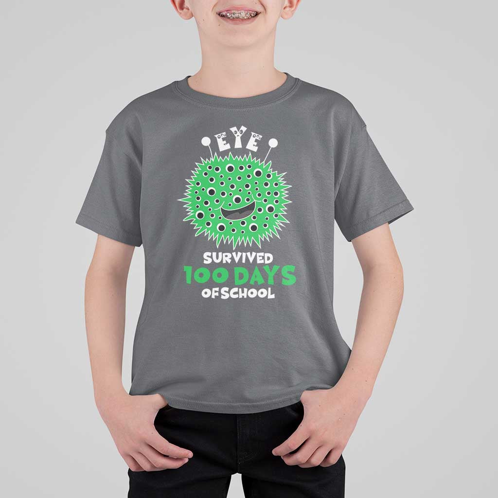 Funny Monster Virus Eye Survived 100 Days Of School T Shirt For Kid
