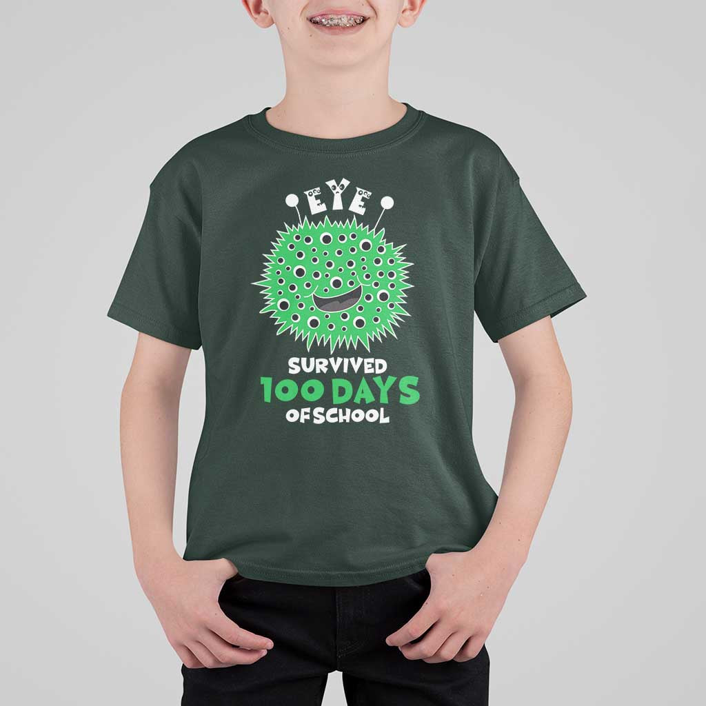 Funny Monster Virus Eye Survived 100 Days Of School T Shirt For Kid