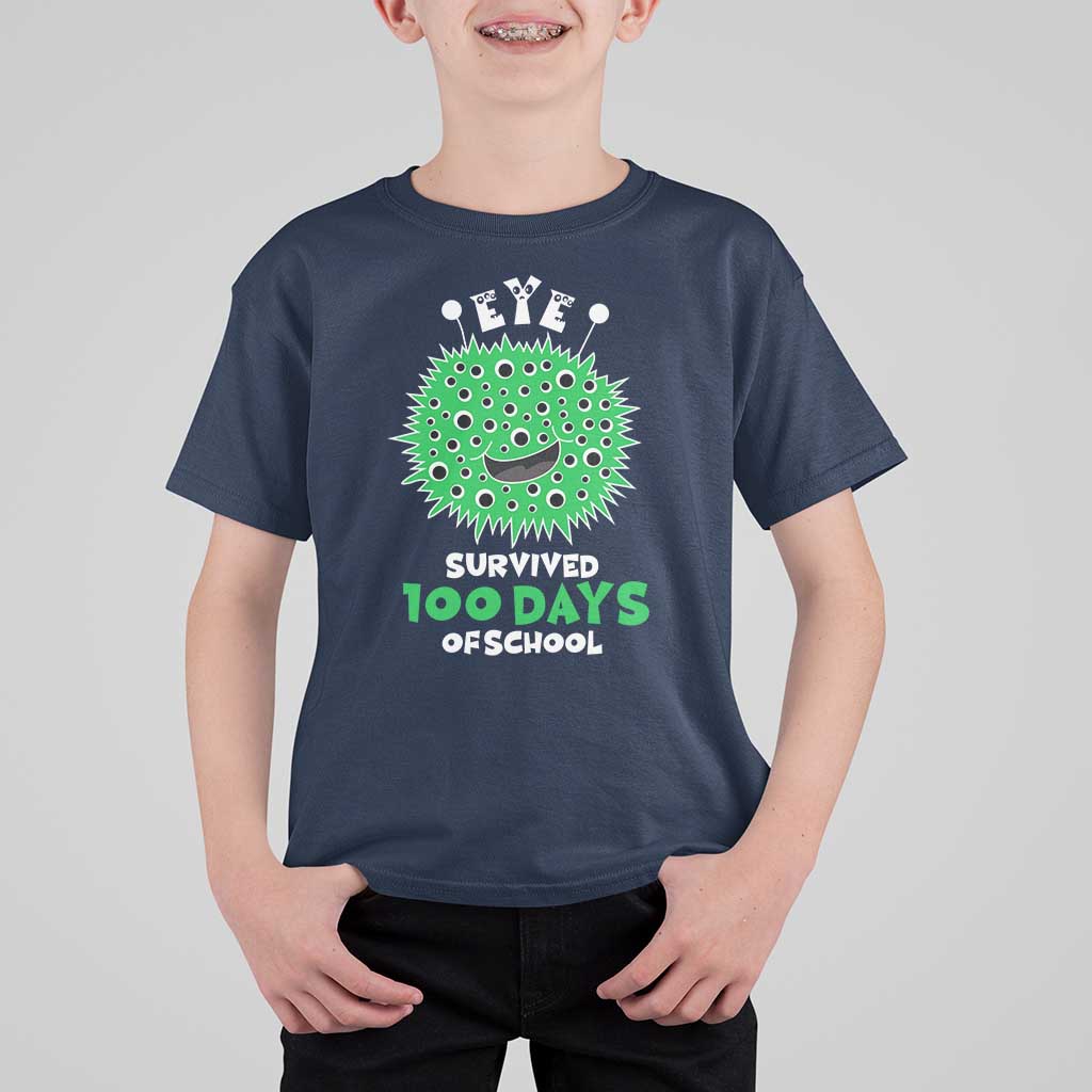 Funny Monster Virus Eye Survived 100 Days Of School T Shirt For Kid