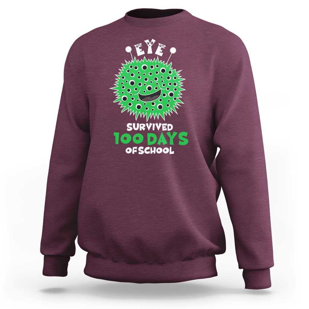 Funny Monster Virus Eye Survived 100 Days Of School Sweatshirt