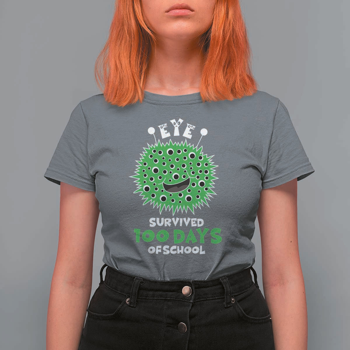 Funny Monster Virus Eye Survived 100 Days Of School T Shirt For Women