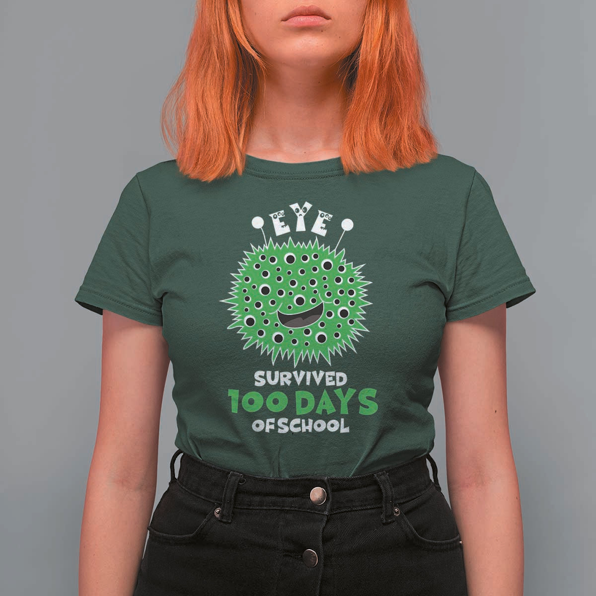 Funny Monster Virus Eye Survived 100 Days Of School T Shirt For Women