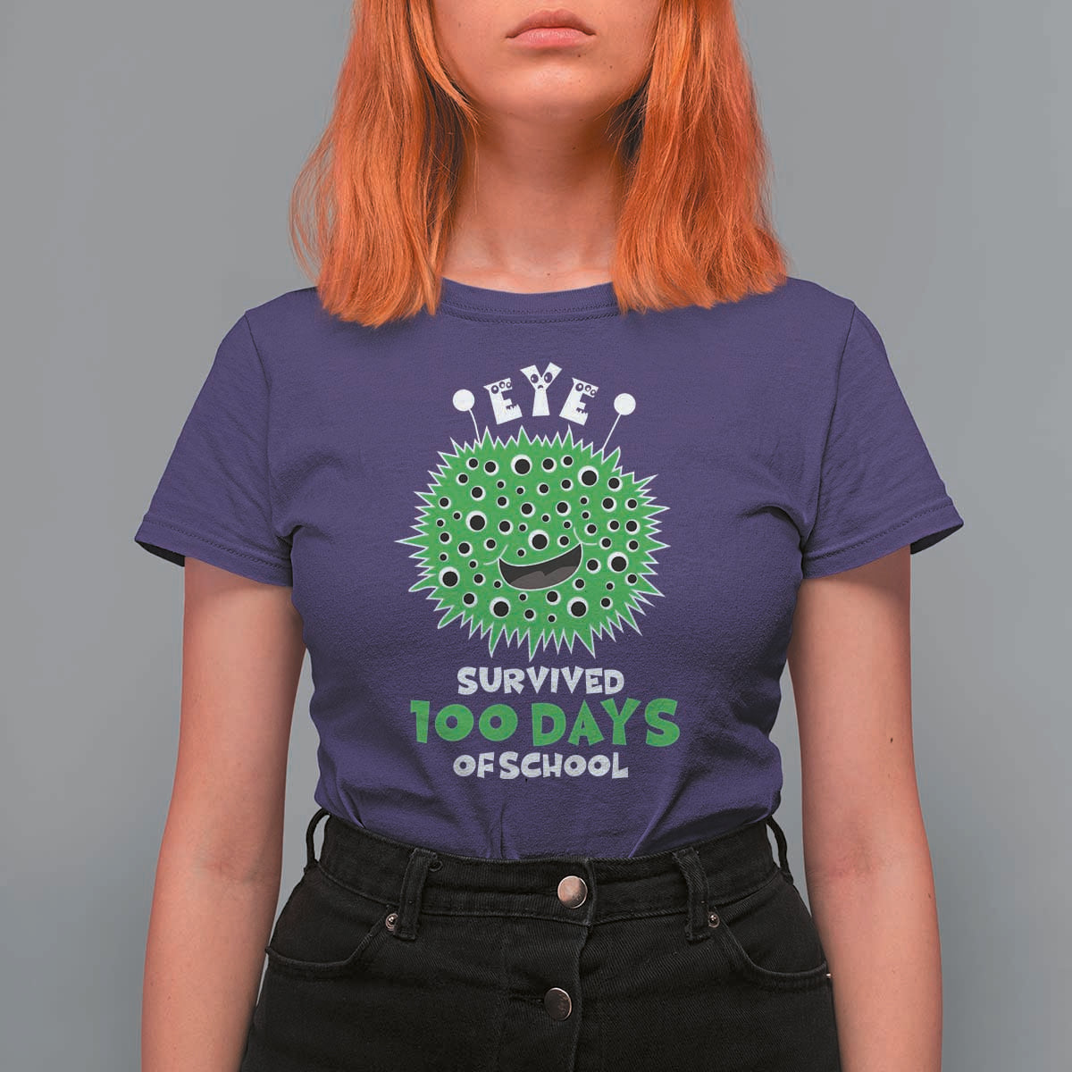Funny Monster Virus Eye Survived 100 Days Of School T Shirt For Women