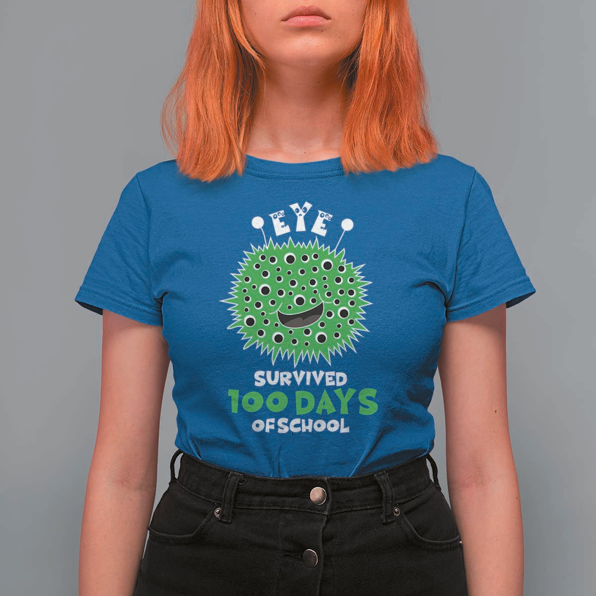 Funny Monster Virus Eye Survived 100 Days Of School T Shirt For Women