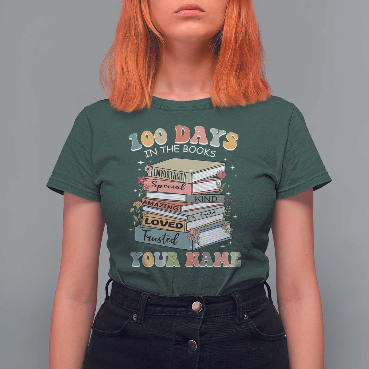 Personalized 100 Days In The Books T Shirt For Women Custom Name Mr Mrs Teachers 100th Days Of School