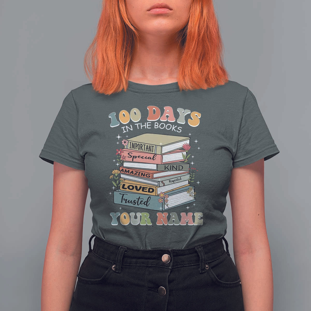 Personalized 100 Days In The Books T Shirt For Women Custom Name Mr Mrs Teachers 100th Days Of School