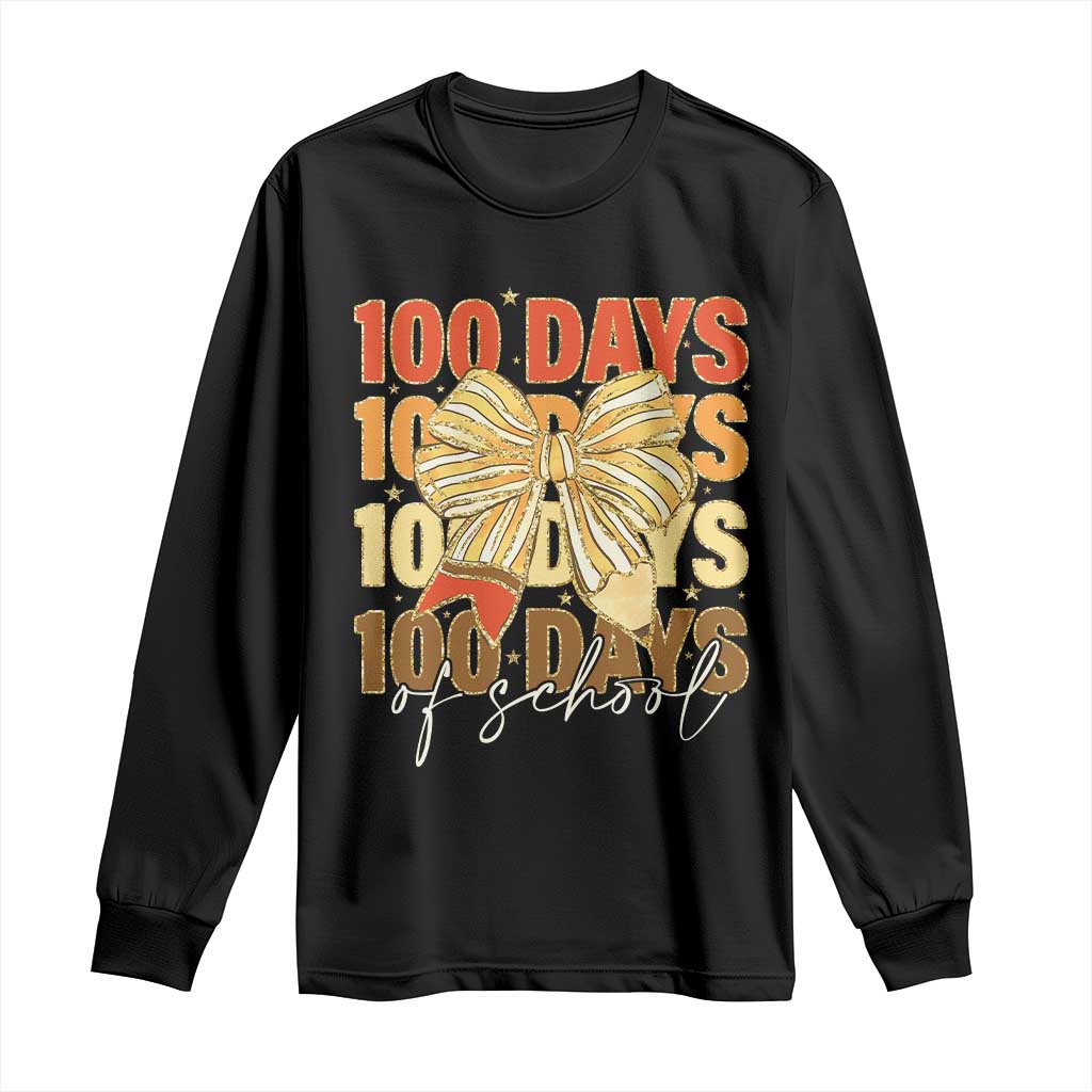 100 Days Of School Coquette Pencil Bow Long Sleeve Shirt