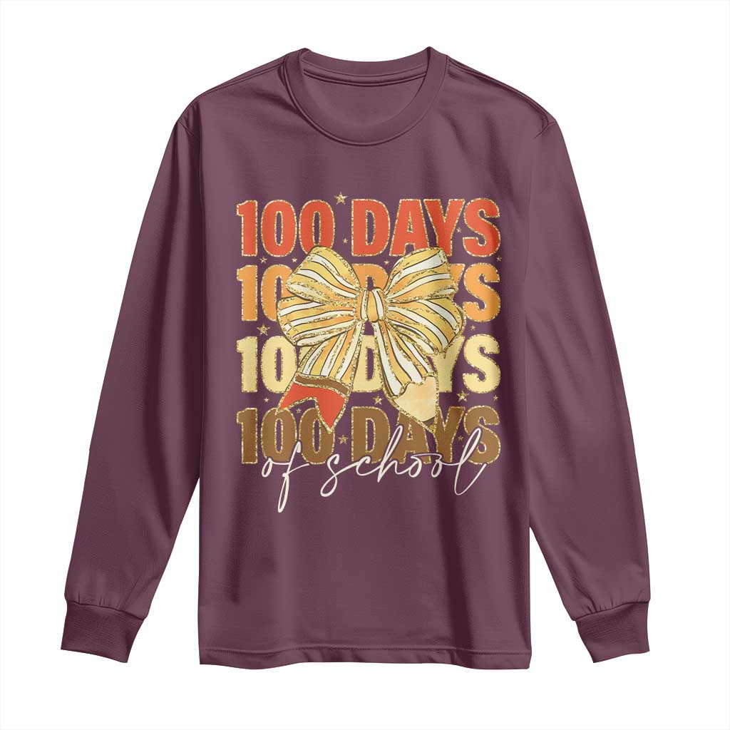 100 Days Of School Coquette Pencil Bow Long Sleeve Shirt