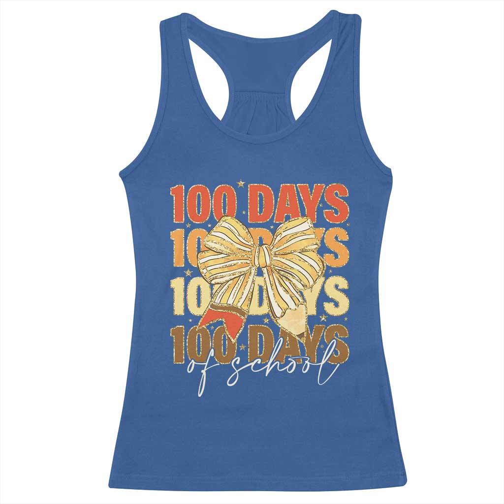 100 Days Of School Coquette Pencil Bow Racerback Tank Top