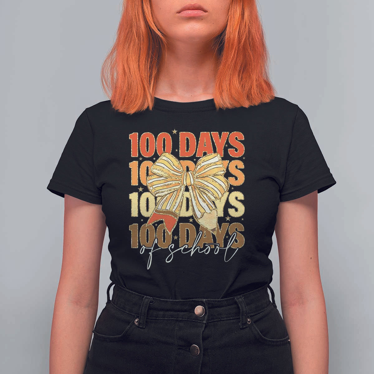 100 Days Of School Coquette Pencil Bow T Shirt For Women