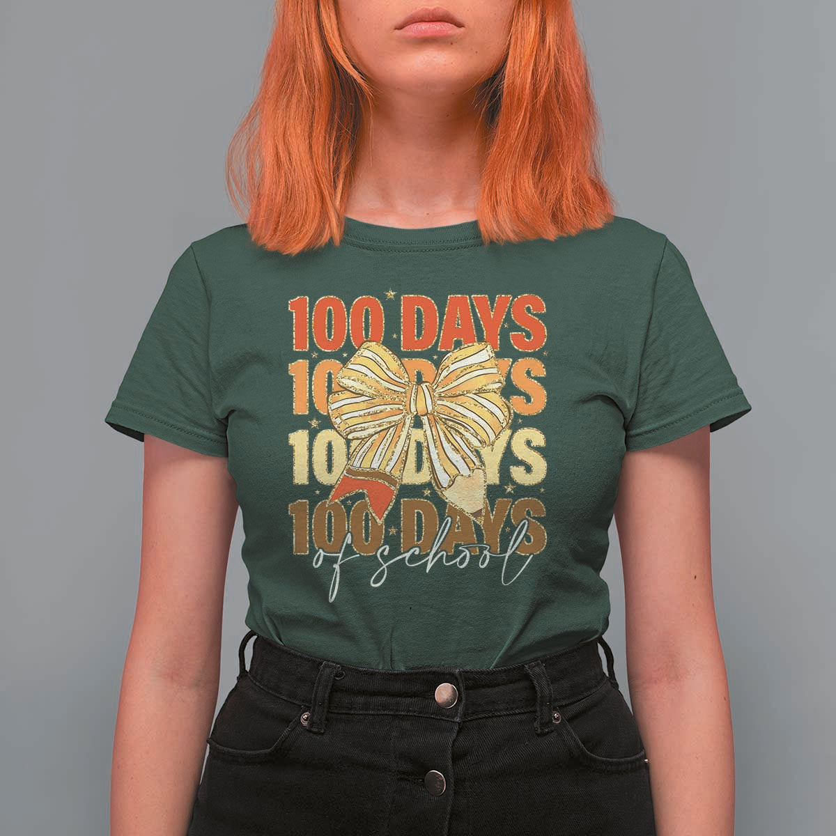 100 Days Of School Coquette Pencil Bow T Shirt For Women