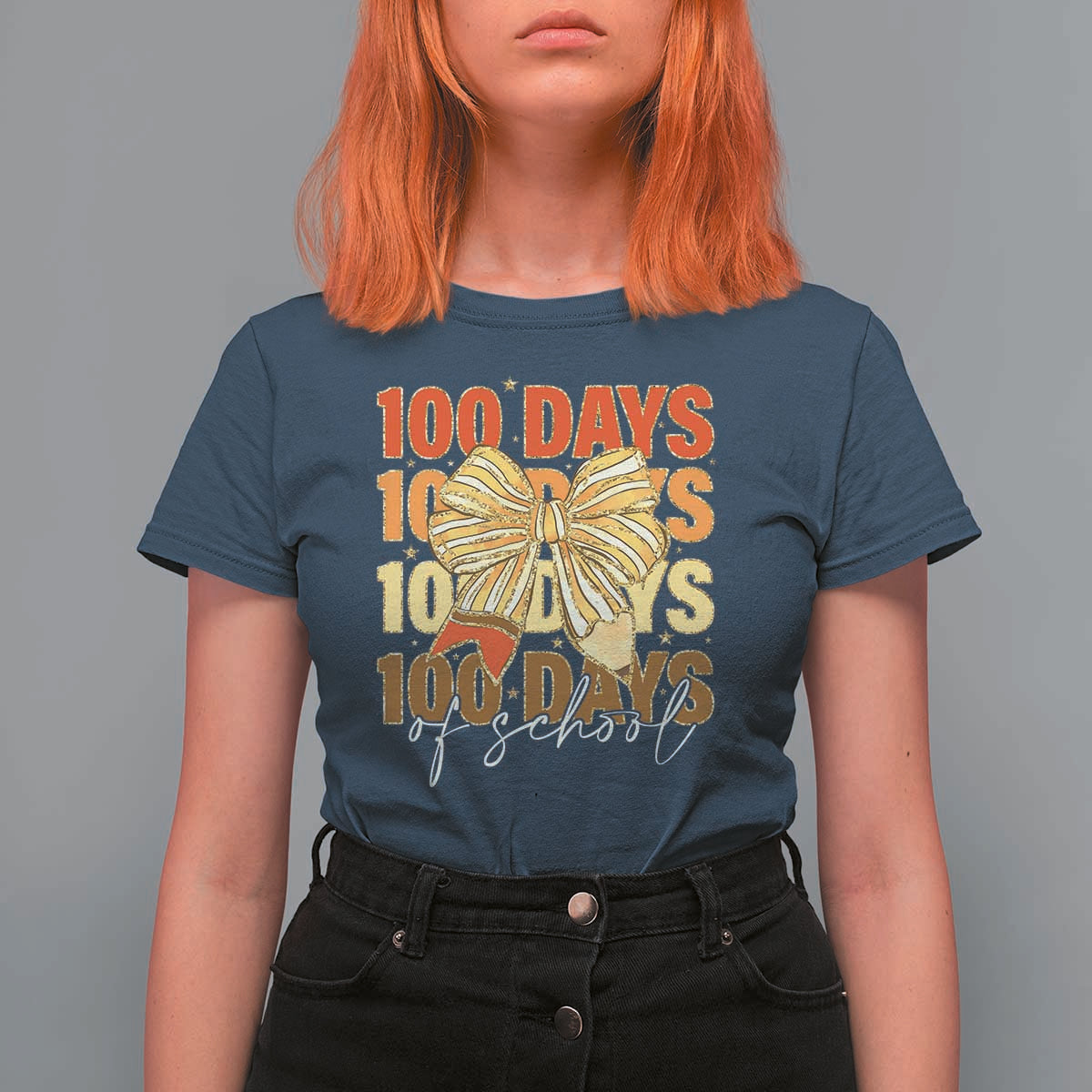 100 Days Of School Coquette Pencil Bow T Shirt For Women