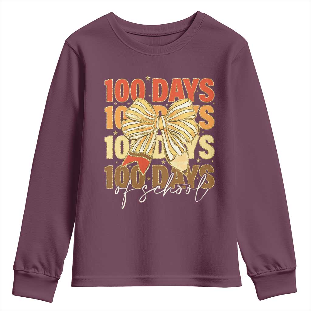 100 Days Of School Coquette Pencil Bow Youth Sweatshirt
