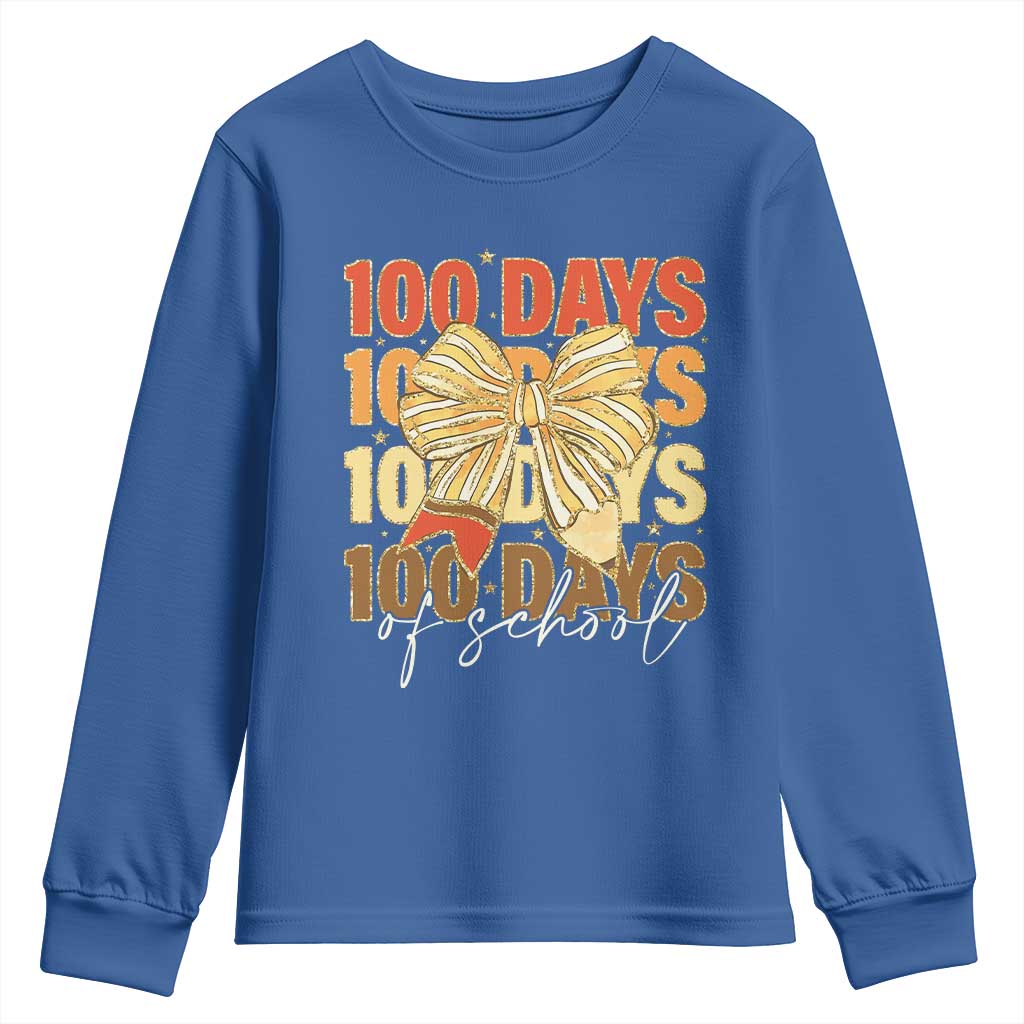 100 Days Of School Coquette Pencil Bow Youth Sweatshirt