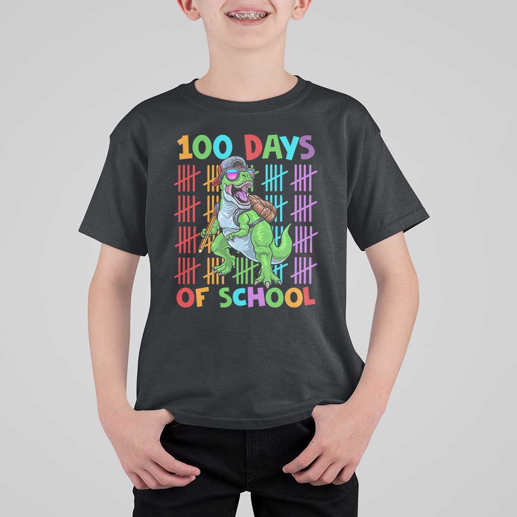 Funny 100 Days Of School T-Rex Dinosaur T Shirt For Kid