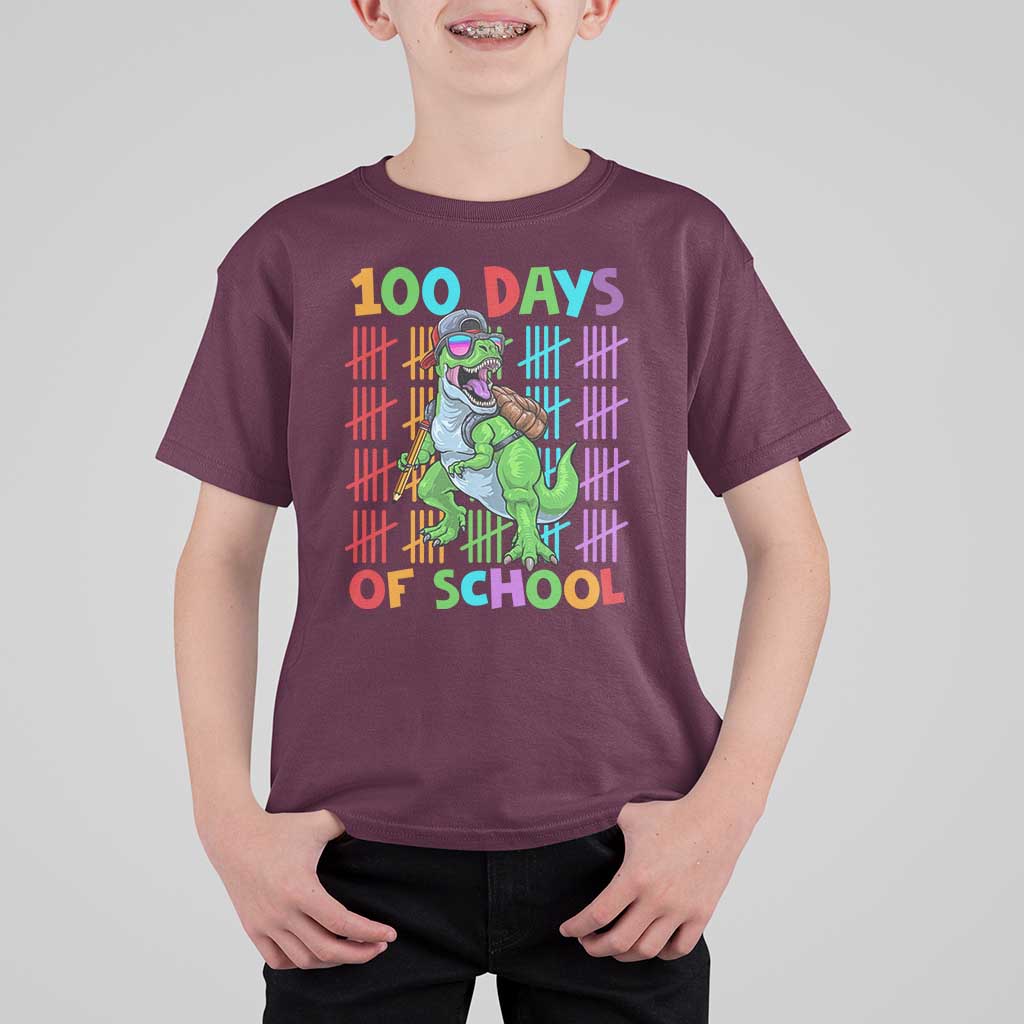 Funny 100 Days Of School T-Rex Dinosaur T Shirt For Kid