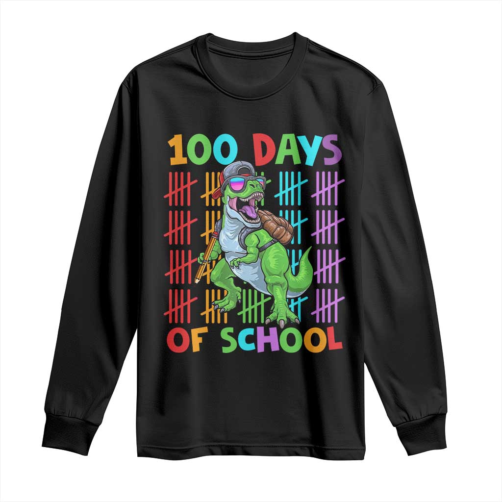 Funny 100 Days Of School T-Rex Dinosaur Long Sleeve Shirt