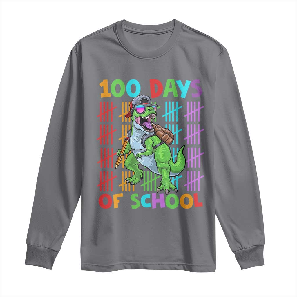 Funny 100 Days Of School T-Rex Dinosaur Long Sleeve Shirt