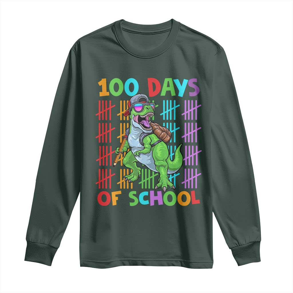 Funny 100 Days Of School T-Rex Dinosaur Long Sleeve Shirt