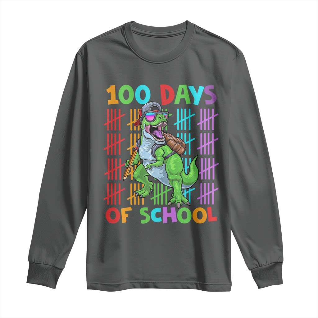 Funny 100 Days Of School T-Rex Dinosaur Long Sleeve Shirt