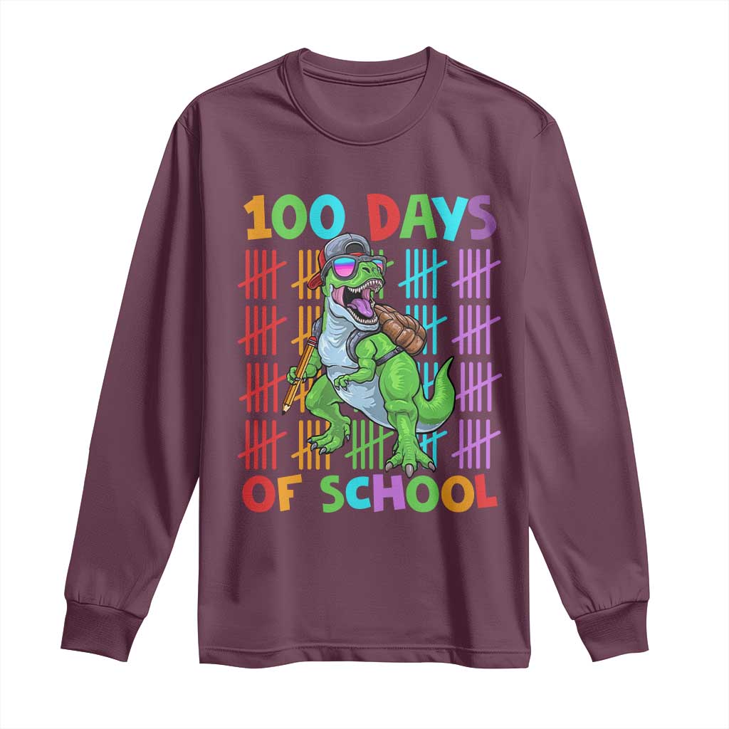 Funny 100 Days Of School T-Rex Dinosaur Long Sleeve Shirt