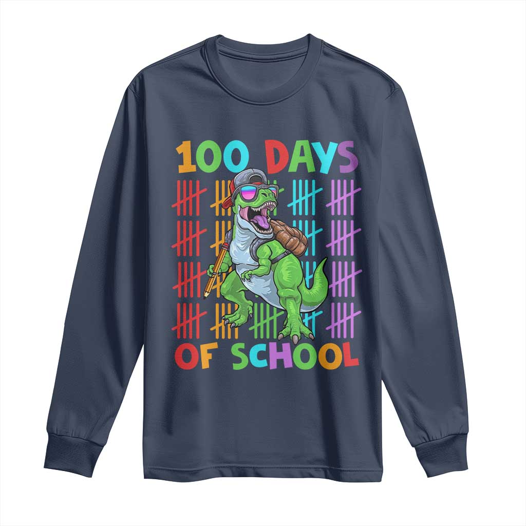 Funny 100 Days Of School T-Rex Dinosaur Long Sleeve Shirt