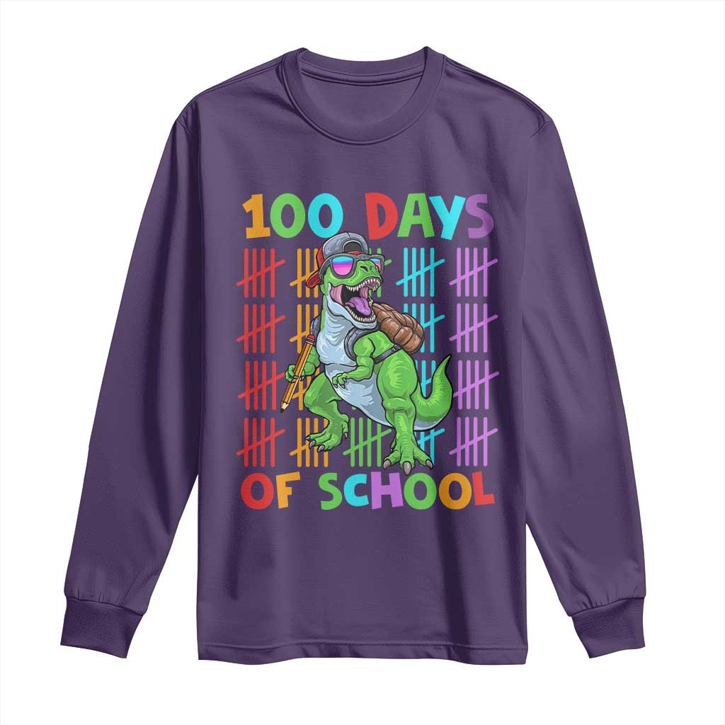 Funny 100 Days Of School T-Rex Dinosaur Long Sleeve Shirt